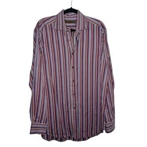 ETRO / printed striped long sleeve collared button up shirt / 42 (large)